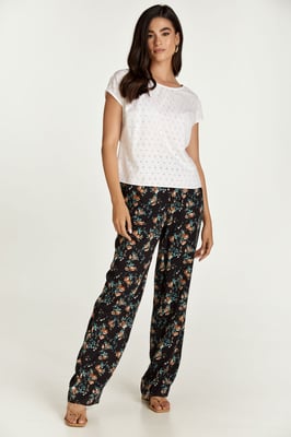 Zwarte gebloemde broek met wijde pijpen
