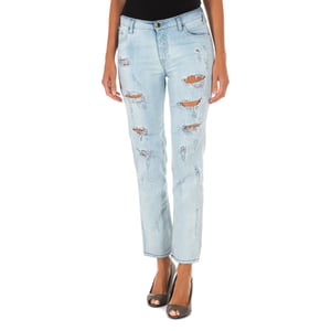 Lange denim broek met rechte zoom gesneden 10DB50255 vrouw
