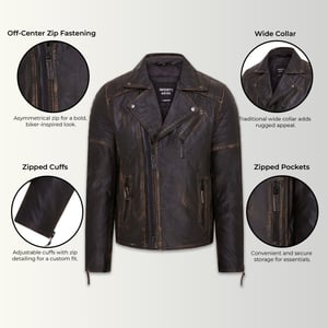 Heren Vintage Zwart Brando Double Cross Zip Leren Bikerjack - Fagernes
