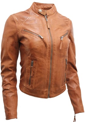 Dames slim-fit leren bikerjack-Maldon