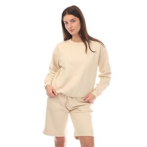 Dames Off White Diagonal Regular Crewneck Sweatshirt in Beige