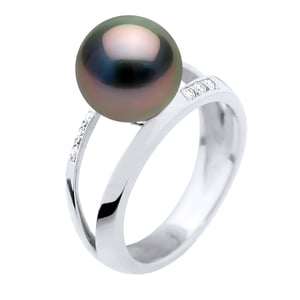 Ring Sieraad 0,06 Cts - Wit Goud - Echte Gecultiveerde Tahiti Parels Rond 9-10 mm