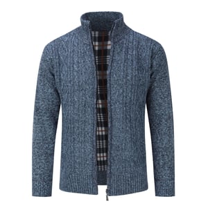 Herenvest met ritssluiting Grof gebreid vest met opstaande kraag voor winterblauw