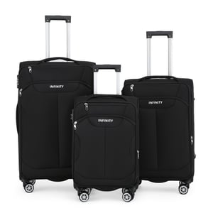 Zwarte zachte koffer met 8 wielen, reistas, TSA Light handbagage