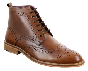 Klassieke Oxford Brogue-enkellaarzen voor heren in bruin leer
