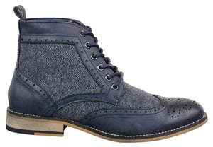 Klassieke Tweed Oxford-enkellaarzen voor heren in marineblauw leer
