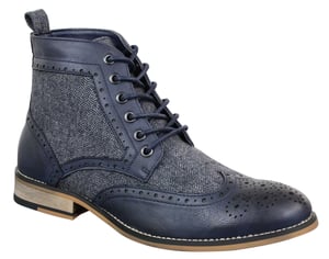 Klassieke Tweed Oxford-enkellaarzen voor heren in marineblauw leer