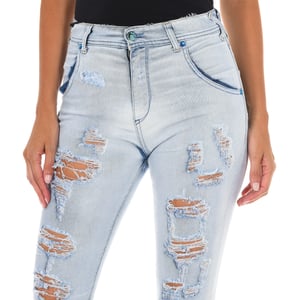 Lange denim broek versleten en gescheurd effect 10DBF0803 vrouw