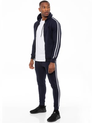 Enzo | Heren Zip Up Tape Hoodie Tracksuit Set - Navy