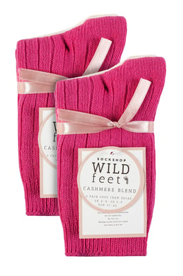 Wildfeet - 4 Paar Dames Cashmere Boot Sokken | Ribgebreide Wollen Bed Sokken - Wijn / room