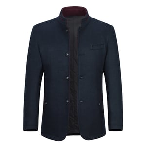 Heren korte slim fit jas met opstaande kraag Business Casual wollen overjas blauw