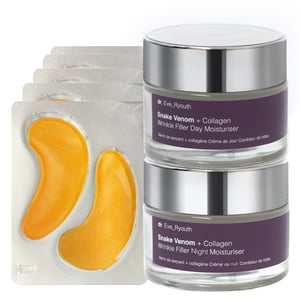 24K Goud + Antioxidant Hydraterende Oogbehandeling Pads + Slangenvenijn + Collageen Rimpelvuller Dagcrème 50ml + Slangenvenijn + Collageen Rimpelvuller Nachtcrème 50ml