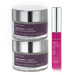 Slangengif + Collageen Rimpelvuller Dagcrème 50 ml + Slangengif + Collageen Rimpelvuller Nachtcrème 50 ml + Vitamine E Lip Plumps 8 ml