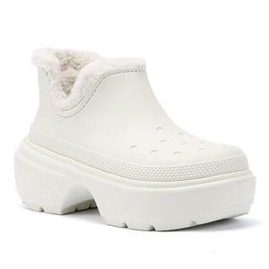 Crocs Stomp gevoerde korte dameslaars Off White