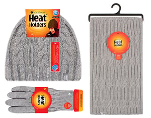 Heat Holders Dames Gebreide Muts Handschoen & Sjaal Set - Lichtgrijs