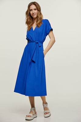 Koningsblauwe jersey midi-jurk met riem