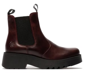 Fly London Dames Wijn MEDI789 Wedged Chelsea Enkel Leren Platform Laarzen