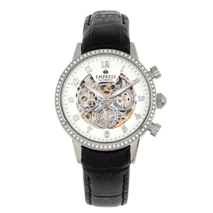 Empress Beatrice automatisch skelet wijzerplaat horloge met lederen band met dag/datum