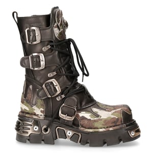 New Rock Flame geaccentueerde leren motorlaarzen met camouflagemotief - M-591-S15