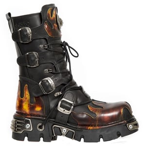 New Rock Flame geaccentueerde zwart/rode leren laarzen - 591-S1