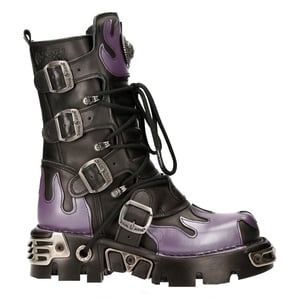 New Rock Flame geaccentueerde zwart/rode leren biker-schedellaarzen - M-591-S5