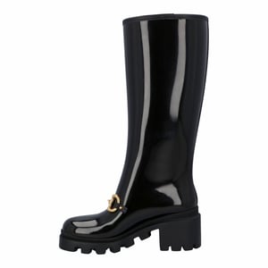 Gucci Dames Hoge Rubberlaars met Paardenbit in Zwart Leer