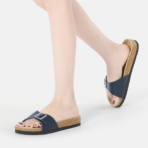EVER AU Dames Swan Leather Easy Slip-On Sandalen - Navy Leer