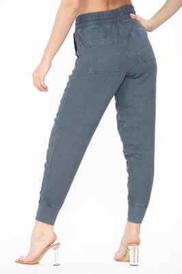 EX M&S Dames Linnen Gebreide Broek Luchtmacht Blauw