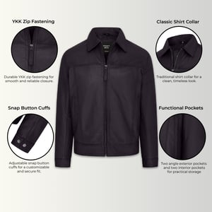 Heren Zwart Retro Klassiek Leren Harrington Bikerjack - Drammen