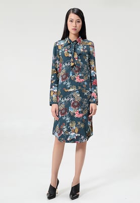 Flower-print ascot-tie shirt-jurk