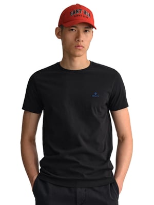 Gant heren T-shirt met ronde hals en contrasterend logo - Zwart
