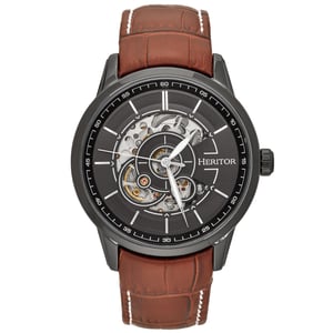 Heritor automatisch Davies semi-skelet lederen band horloge