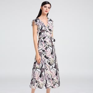 Geometrische afdruk Midi Wrap -jurk