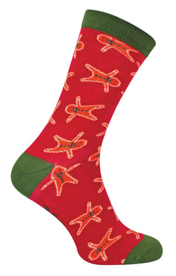 Mr Heron - 3 paar Herensokken Gingerbread Mannen Bamboesokken - Kerstcadeau - Gingerbread Men (Dark Red)