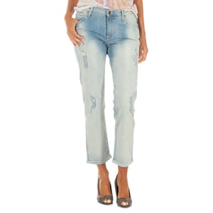 Lange denim broek met rechte zoom gesneden 10DBF0231 vrouw