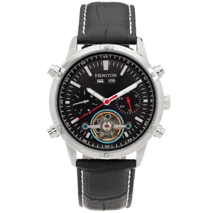 Heritor automatisch Wilhelm semi-skelet lederen band horloge met dag/datum