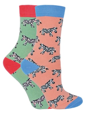 Set van 2 sokken met dierenprint voor meisjes | Miss Sparrow | Casual grappig patroon crew bamboe sokken | Grappige nieuwe sokken voor kinderen - Zebra's