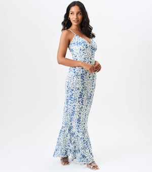 Dobby Bloemen Chiffon Spaghetti Maxi Jurk