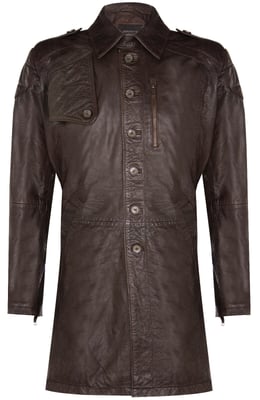 Zachte lange militaire trenchcoat van noodlijdend leer