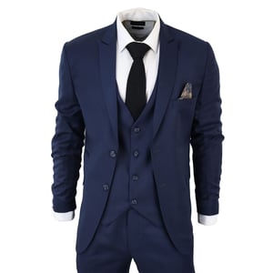 Heren IM1 Klassiek effen marineblauw 3-delig pak