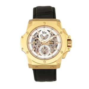 Reign Commodus automatisch skelet horloge met leren band
