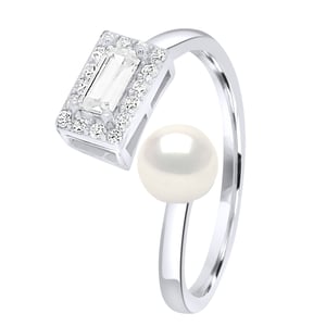 Verstelbare Ring Cubic Zirconia - Echte Gekweekte Zoetwaterparel Knop 5-6 mm