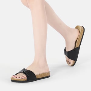 EVER AU Dames Swan Leather Easy Slip-On Sandalen - Zwart Leer