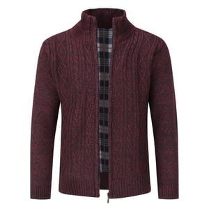 Herenvest met ritssluiting Grof gebreid vest met opstaande kraag voor winterrood