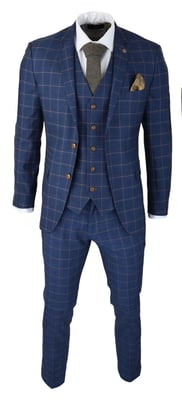 Heren 3-delige Kostuum Blauw Goud Check Peaky Blinders 1920 Gatsby Stijl Vintage Kostuum