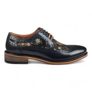 Justin Reess Heren Navy Blauw Leren Bloemenprint Brogue Dresschoenen - Ross