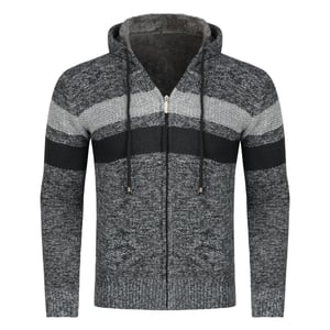 Heren Winter Transitie Cardigan met Capuchon Gevoerde Grof Gebreide Capuchon Warme Jas Donkergrijs