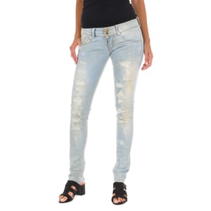 Lange denim broek versleten en gescheurd effect 10DB50130 vrouw