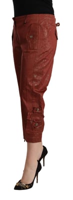 Just Cavalli Dames Bruine Lurex Midden Taille Katoenen Cropped Capri Broek