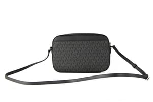 Michael Kors Jet Set Item Grote Oost-West handtekening leder Zip Chain Crossbody handtas (zwart PVC / zwart)